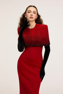 21SIX • Elira Crepe Crystal Cape Gown with Velvet Gloves