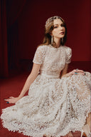 Rella Floral Lace Silk Midi Dress for women, from JOSEPHINE, The Viet Concept