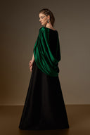 IHF ATELIER • Black Taffeta & Green Satin Silk Draped A-Line Gown