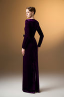 IHF ATELIER • Grain Velvet Trapeze Neck Column Evening Gown