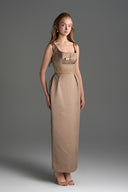 IHF STUDIO • Vine Guipure Lace & Silk Taffeta Bustier Midi Dress with Mini Cape