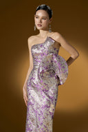 Aurielle Purple Gold Metallic Jacquard Draped Bustier Gown for women, from IHF ATELIER, The Viet Concept 