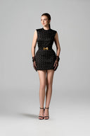 Noir Éclat Smocked Silk Mini Dress for women, from IHF STUDIO, The Viet Concept