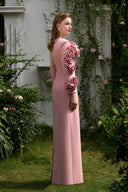 Pastel Pink Column Evening Gown With Draped Rose Sleeves for women, from IHF ATELIER, The Viet Concept