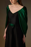 IHF ATELIER • Black Taffeta & Green Satin Silk Draped A-Line Gown