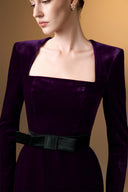 IHF ATELIER • Grain Velvet Trapeze Neck Column Evening Gown