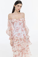 Camila Off-Shoulder Tiered Jacquard Midi Dress for women, from JOSEPHINE, The Viet Concept 
