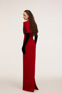 21SIX • Elira Crepe Crystal Cape Gown with Velvet Gloves