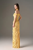 Yellow Jardin Beaded Lace Off-Shoulder Column Gown for women, from IHF STUDIO, The Viet Concept 