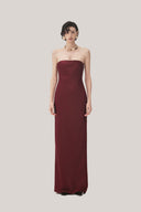 Red Velvet Linh Sa Sheath Sleeveless Satin Maxi Dress for women, from TINH, The Viet Concept 