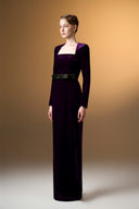 IHF ATELIER • Grain Velvet Trapeze Neck Column Evening Gown