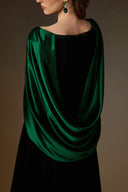 IHF ATELIER • Black Taffeta & Green Satin Silk Draped A-Line Gown