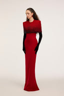 21SIX • Elira Crepe Crystal Cape Gown with Velvet Gloves