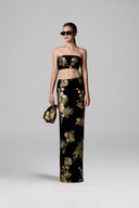 Noir Gold Rose Velvet Column Skirt for women, from IHF STUDIO, The Viet Concept