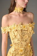 Yellow Jardin Beaded Lace Off-Shoulder Column Gown for women, from IHF STUDIO, The Viet Concept 