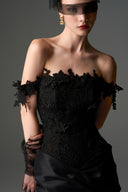 IHF STUDIO • Fleur 3D Floral Lace Off-Shoulder Taffeta A-Line Gown