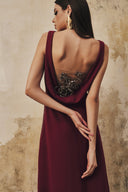 L' SCARLETT • Aurelia Draped-Back 3D Crystal Floral Maxi Dress