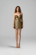 Celestine Gold Lotus Metallic Jacquard Mini Dress for women, from IHF STUDIO, The Viet Concept