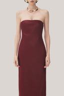 Red Velvet Linh Sa Sheath Sleeveless Satin Maxi Dress for women, from TINH, The Viet Concept 