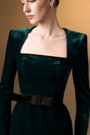 IHF ATELIER • Grain Velvet Trapeze Neck Column Evening Gown