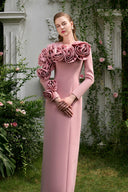 Pastel Pink Column Evening Gown With Draped Rose Sleeves for women, from IHF ATELIER, The Viet Concept