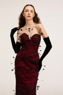 21SIX • Maribel Silk & Tulle Crystal-Embellished Gown with Velvet Gloves