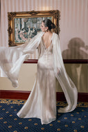 THÉSONG • Ivory Draped Cape Evening Gown