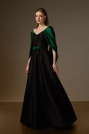 IHF ATELIER • Black Taffeta & Green Satin Silk Draped A-Line Gown