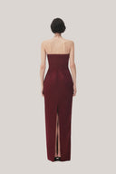 Red Velvet Linh Sa Sheath Sleeveless Satin Maxi Dress for women, from TINH, The Viet Concept 