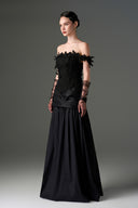 IHF STUDIO • Fleur 3D Floral Lace Off-Shoulder Taffeta A-Line Gown