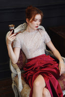 Phoebe Sequin Satin Pleated Evening Gown for women, from DANG PHONG DESIGNER, The Viet Concept