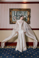 THÉSONG • Ivory Draped Cape Evening Gown