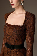 IHF ATELIER • Trapeze Neck Cocoa Brown Lily Lace Mermaid Gown