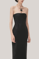 Black Linh Sa Sheath Sleeveless Satin Maxi Dress for women, from TINH, The Viet Concept 
