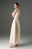 IHF STUDIO • Crystal Embellished Silk Taffeta Trapeze Midi Dress