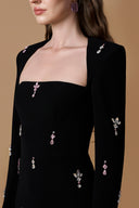 Noir Celestial Trapeze Neck Column Gown With Pink Stones for women, from IHF Atelier, The Viet Concept