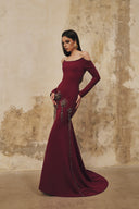 L' SCARLETT • Celestine 3D Crystal Floral Curved-Neck Mermaid Dress