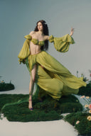 Verna Lime Crinkle Satin Spring Luxe Dress for women, from LA VIERGE, The Viet Concept 