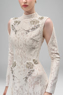 Cream Celestine A-line Cold Shoulder Sleeved Lace Floor Length Dress for women, from Maison Des Copains, The Viet Concept