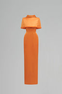Orange Silk Taffeta Cape Gown With Crystal Hem for women, from IHF ATELIER, The Viet Concept