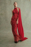 Velora Scarlet Mirage Embellished Mermaid Gown With Cape for women, from DUONG ATELIER, The Viet Concept