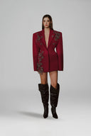 L' SCARLETT • Red Crystal Floral Embellished Crepe Mini Blazer Dress