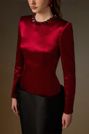 IHF ATELIER • Red Bamboo Taffeta & Red Satin Silk Column Gown