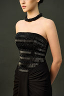 EEGEN STUDIO • Black Strapless Embellished Column Dress with Choker