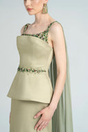 21SIX • Mirabel Silk Taffeta & Silk Crystal Floral Cape Gown
