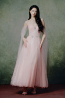 Harmonic Crystal Off-Shoulder Midi Dress in Blush Pink for women, from LINH PHUNG, The Viet Concept