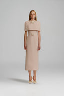 WHITE PLAN • Mara Pink Carolan Draped Midi Dress