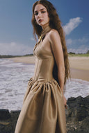 The Wood Moon Brooch Taffeta A-Line Midi Dress for women, from LINH PHUNG, The Viet Concept