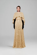 Élan Dark Beige French Lace Cape A-Line Evening Gown for women, from IHF ATELIER, The Viet Concept
