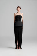 Black Noir Taffeta Low-Rise Maxi Skirt for women, from IHF STUDIO, The Viet Concept 